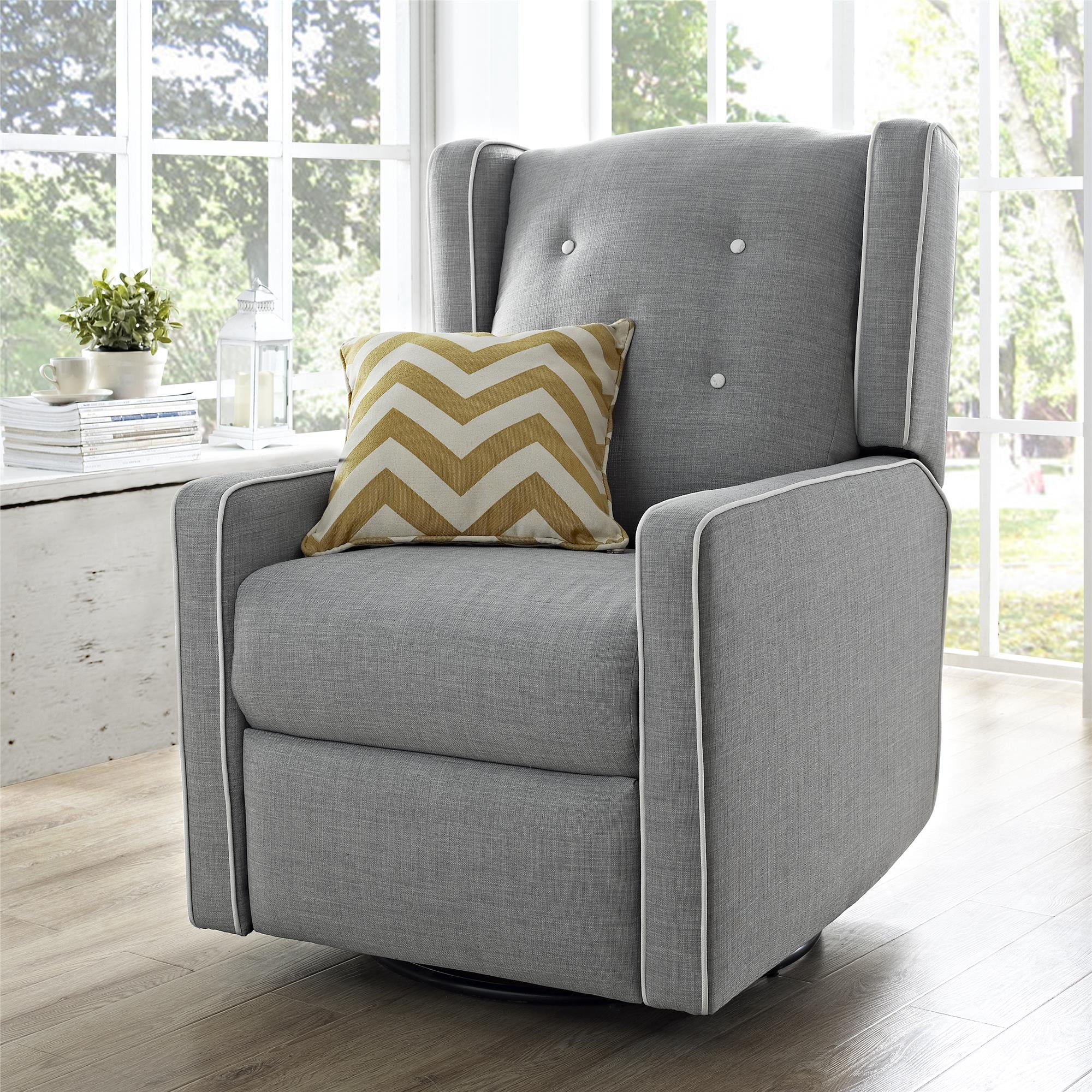 Baby Relax Mikayla 4-in-1 Nursery Swivel Glider Rocker Recliner, Gray Linen