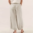 thumbnail image 4 of Miluxas Ladies' Trendy Wide Leg Lantern Pants with Pockets Solid Smoked High Waist Loose Fit Trousers Summer Outfits Boho Beach Wear Beige, 4 of 8