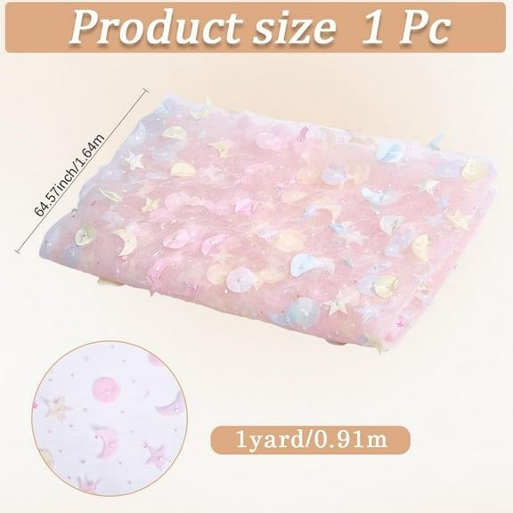 64.57 Inch Pink Star Moon Sheer Fabric 3D Soft Glitter Netting Tulle Mesh Fabric by The Yard Breathable Voile Net Lace Cloth for Sewing Making Crafts Dresses Clothes Costumes Home Decor DIY