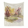 thumbnail image 1 of Fall Soft Flannel Fleece Throw Blanket, Watercolor Style Autumn Landscape with a Road Among the Trees Rural Environment Eco, Cozy Plush for Indoor and Outdoor Use, 50" x 60", Multicolor, by Ambesonne, 1 of 6