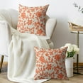 thumbnail image 3 of Orange Floral Block Print Pillow Covers 18x18 Set of 2 Rustic Old Style Modern Fall Colored Vintage Flower Pattern Cream Decorative Throw Pillow Cases Outdoor Farmhouse Decoration for Sofa Couch Bed, 3 of 6