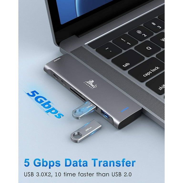 LIONWEI 7 IN Multiport USB C Hub Adapter with 2 USB 3.0, TF