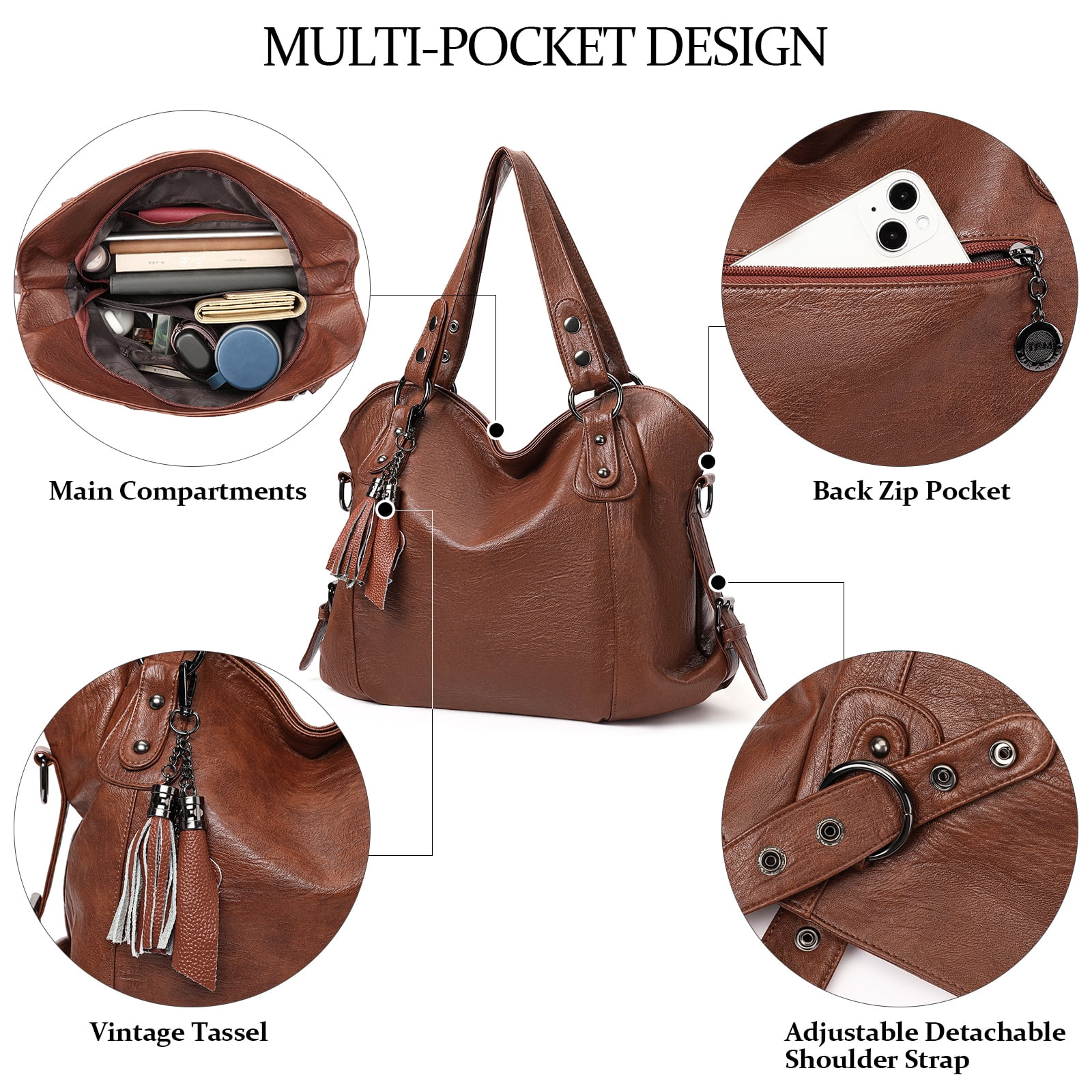 KALUNMA Tote Bag for Women Leather Shoulder Bags Fashion Hobo Bags Large Purse and Handbags with Adjustable Shoulder Strap