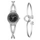 thumbnail image 2 of Reloj de cuarzo retro para mujer, reloj de aleación, conjunto de reloj de pulsera delicado para mujer (negro plateado), 2 of 5