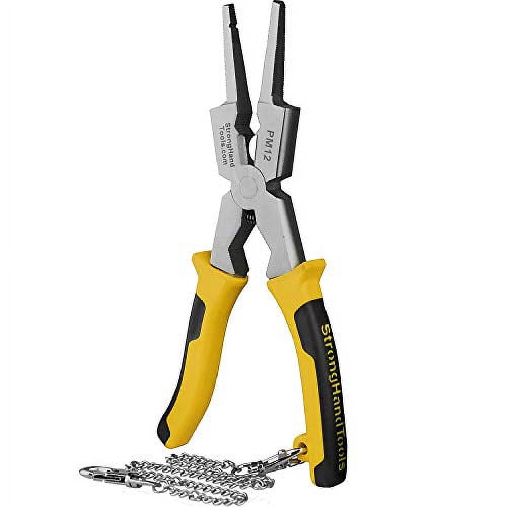 Strong Hand Tools, Deluxe MIG Welding Pliers, 8-Inch, Rounded & Flat Face Hammer,Fine & Coarse Files, Side Pull V-Notch, Retention Chain, Ergonomic Grip, PM12