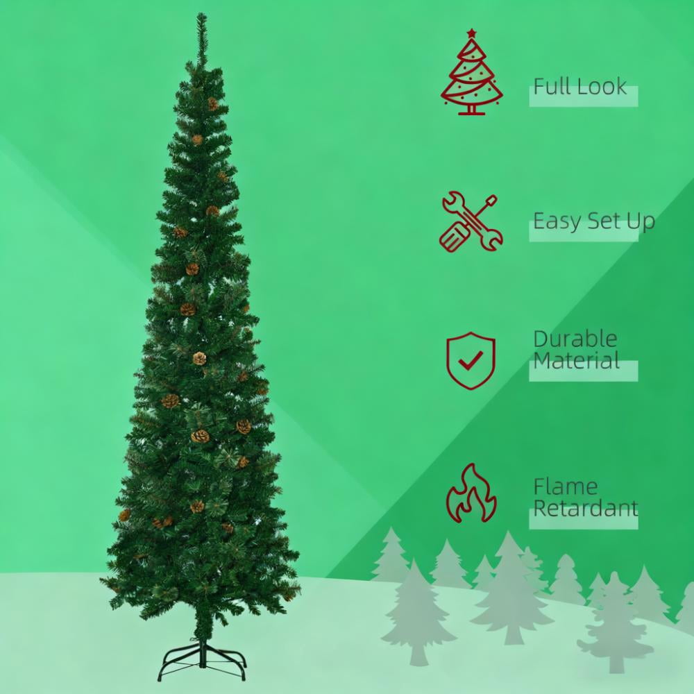 Slim Pine Needles Xmas Tree, 7.5 Foot Pencil Artificial Christmas Tree with Realistic Branches