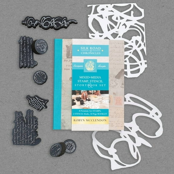 Silk Road Chronicles Mixed-Media Stamp, Stencil, and Storybook Set European Scripts: 8 Premium Art Stamps, 2 Stencil Masks, and 32-Page Instr, Book 2, (Paperback)