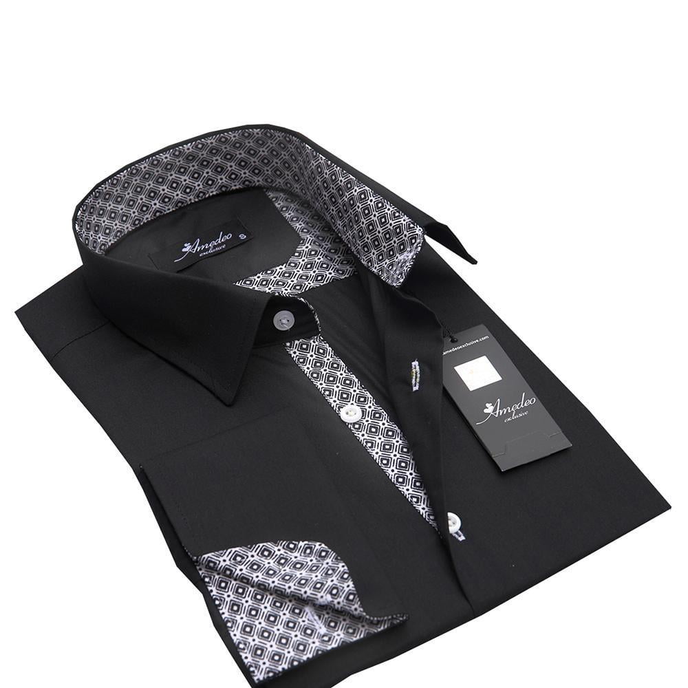 black dress shirt with cufflink holes Poplin | Hidden Placket | Cutaway Collar | French Cuff | Black