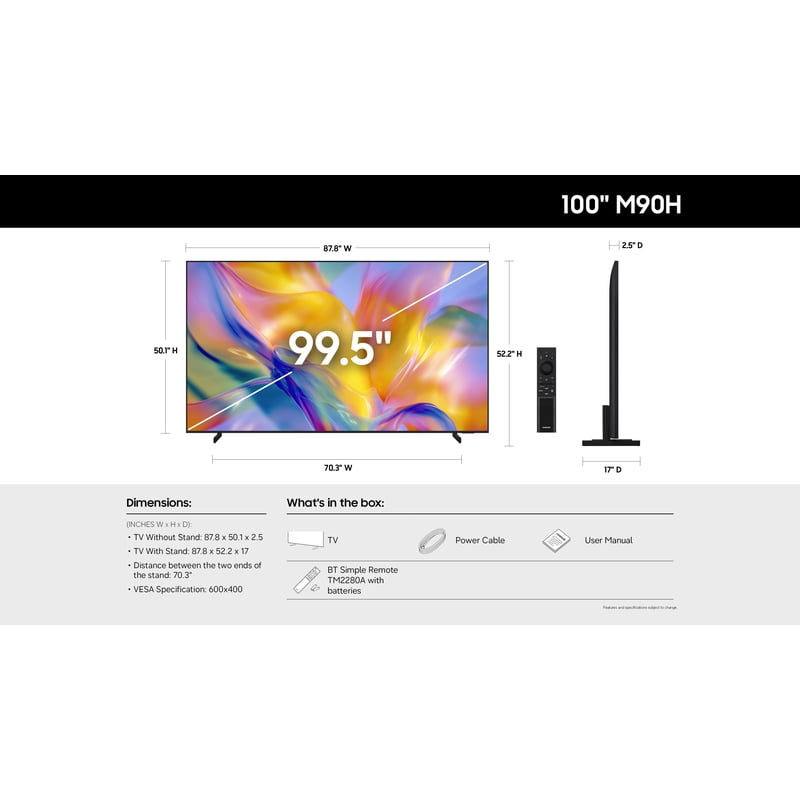 Samsung 100" Class M90H Series Mini LED 4K UHD AI Smart Tizen TV 2026 - UN100M90HAFXZA gallery view