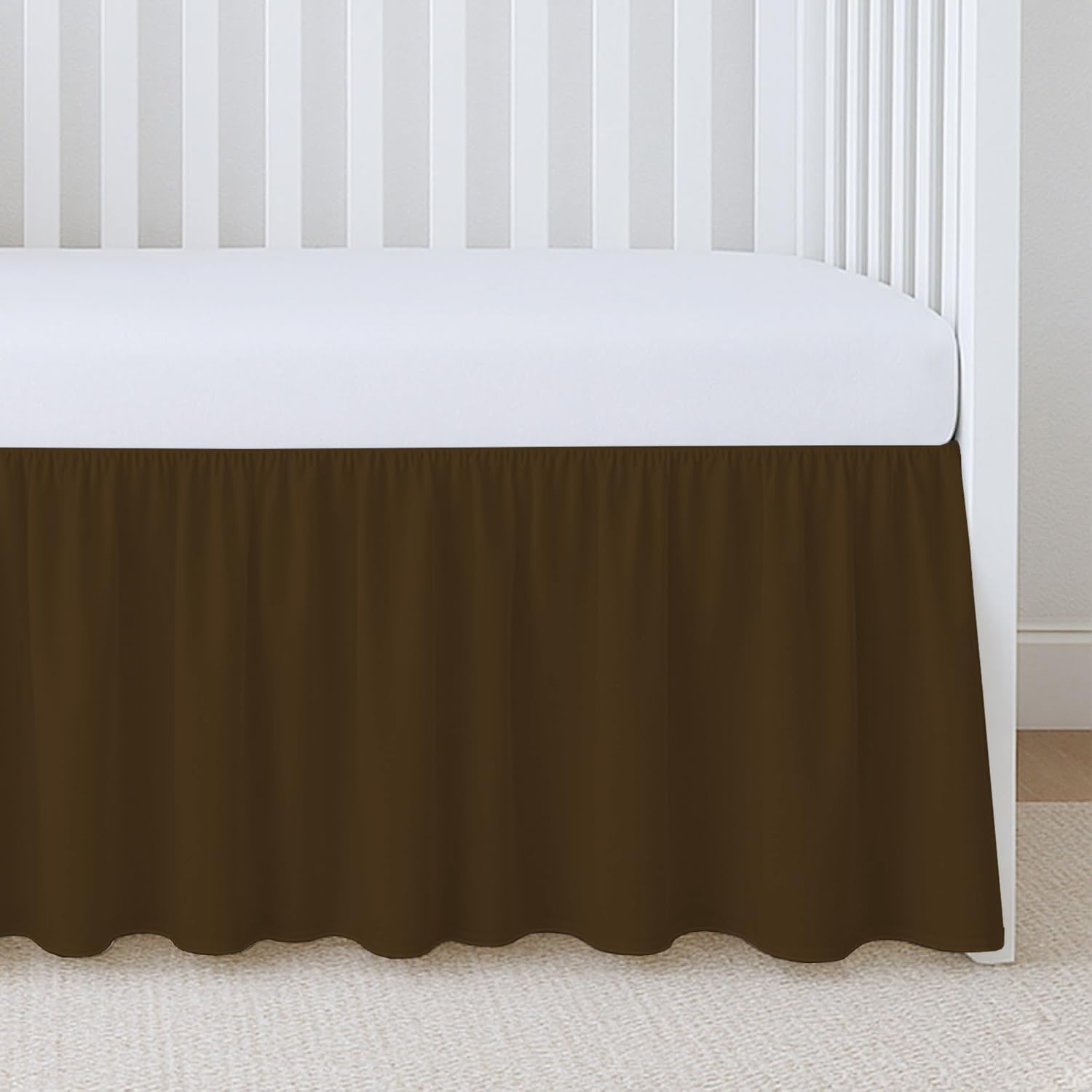 1 Piece 100% Egyptian Cotton 800 Thread Count Crib Ruffle Bed Skirts for Baby Girls (28” x 52” x 14") Inch Crib Ruffle Bed Skirts - Chocolate Solid