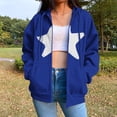 thumbnail image 2 of HAiming Women's Hooded Jacket Star Printed Zip up Solid Color Sweatshirt Fall Casual Loose Pullover Blouse with Pocket, 2 of 5