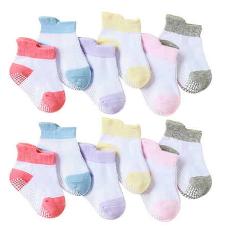 

18 Pairs Color Random Baby Cotton Socks Breathable Elastic Infant Toddler Crew Socks Splice Color Girl 1-3 Years Old
