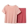 thumbnail image 1 of Gibobby Conjunto de sudadera para Niñas Conjunto de servicio a domicilio informal de manga corta y pantalones cortos de verano de color liso para niños(Rosa, 12-13 Años), 1 of 5