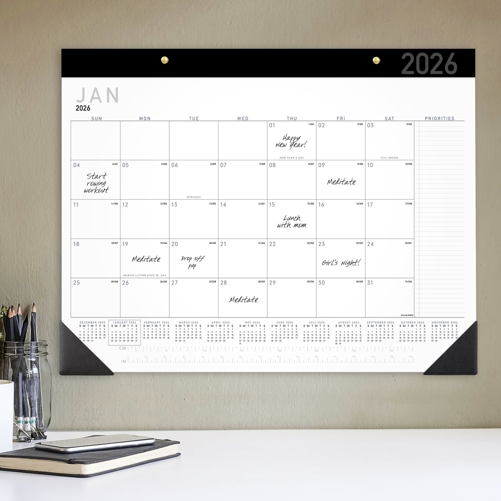 AT-A-GLANCE Contemporary 2026 Monthly Desk Pad Calendar Standard 21 34 x 17 -