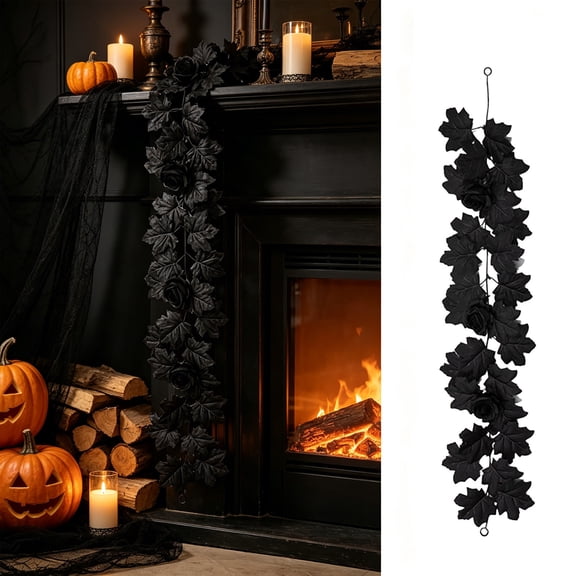 Fall Halloween Decoration for Home Indoor Outdoor Clearance Under $5.00!Halloween Dark-Themed Ornament Artificial Maple Leaf Thanksgiving Wall Hanging Artificial Maple Leaf With Black Wicker