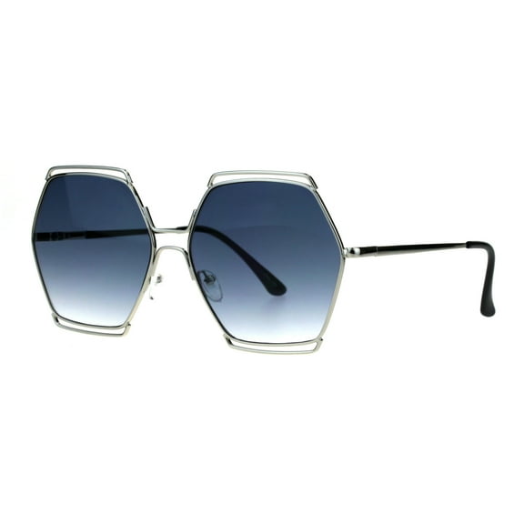 Hexagon Shape Sunglasses Womens Oversized Fashion Shades UV 400 Silver, Blue