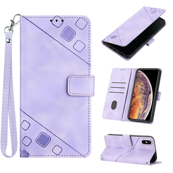 Feishell for Apple iPhone XS Max 6.5 inch Wallet Case with Wrist Strap,Flip Cover with Embossed Pattern PU Leather Kickstand Credit Card Slots Magnetic Clasp Folio Purse Phone Case,Purple