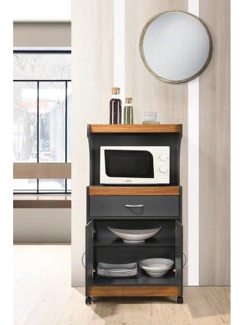 Hodedah キッチンパントリー　グレイ×オーク Hodedah Microwave Kitchen Cart, Grey-Oak - Walmart.com
