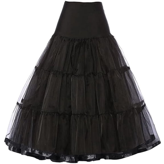 CYYPLAS Women's Puffy Petticoat 39'' Length Black Underskirt Midi Crinoline Tulle Petticoat Half Slip Regular 1PC