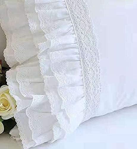 2-Pack Bright White Pillow Shams Cases Covers with Ruffles and Embroidery Lace Egypt Cotton King Size 20"X36" Princess Girls Bed