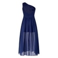 thumbnail image 3 of Zaldita Kids Flower Girl Chiffon Dress One Shoulder Shiny Beaded Long Romper Dress Navy Blue 14, 3 of 7