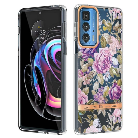 Allytech Motorola Moto Edge 20 Pro Case Clear, Flower Series Crystal Clear Back Cover Flexible TPU Silicone Shockproof Drop Proof Anti-yellow Protection Case Cover for Moto Edge 20 Pro, Peony