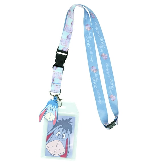 Disney Winnie the Pooh Eeyore See the Good Breakaway Lanyard ID Badge Holder with 2" Rubber Charm