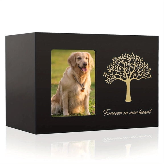 Pet Urns for Dogs or Cat Ashes, Wooden Funeral Cremation Urns with Photo Frame Memorial Keepsake Memory Box Loss Pet Memorial Remembrance Gift