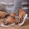 thumbnail image 3 of Womens Espadrilles Open Toe Leopard Print Bowtie Wedge Sandals Summer Casual Slip on Slides Lightweight Dressy Beach Shoes Brown Size 7.5, 3 of 7