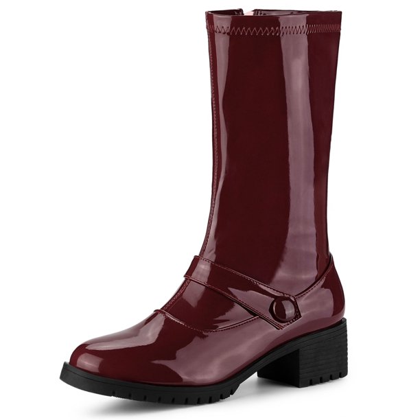 Botas de combate de color burdeos con tacones gruesos con hebilla para mujer EU 41