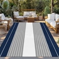 thumbnail image 2 of Navy Blue Grey Stripe Outdoor Rug 4x6 Ft - Reversible Patio Rug Outdoor Camping Rugs, Modern Art Horizontal Striped Washable Indoor Outdoor Area Rugs, Non-Slip Outdoor Carpet Runner for Deck/Porch, 2 of 8