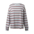 thumbnail image 4 of Yuanlong Womens T-Shirts Casual Color Blocked Striped Drop Long Sleeve Round Neck Tee Shirts Spring Streetwear Loose Top, 4 of 8