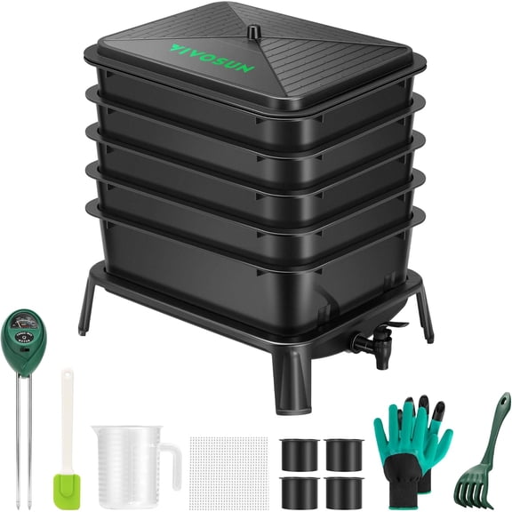 VIVOSUN 5-Layer Worm Compost Bin, 50L Worm Composter, Easy Setup Inclusive Worm Farm Kit for Recycling Food Waste