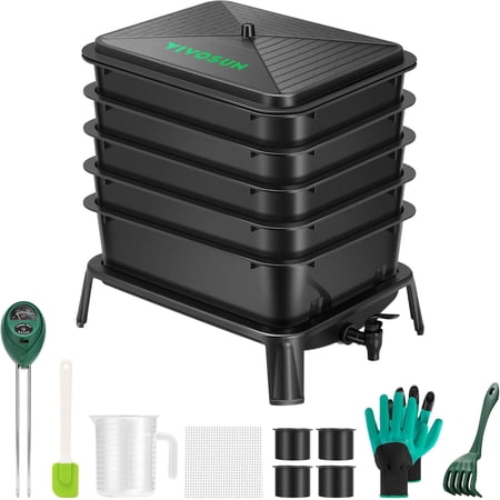 VIVOSUN 5-Layer Worm Compost Bin, 50L Worm Composter, Easy Setup Inclusive Worm Farm Kit for Recycling Food Waste