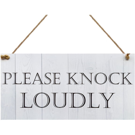 New Wood Sign Front Door Sign Please Knock Loudly Hanging Wooden Wall Sign Home Garden Yard Signs Plaque, 5x10 Inch