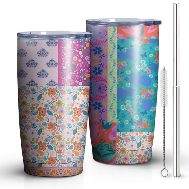 20oz Tumbler with Lid and Straw Stainless Boho Steel Vacuum Insulated Water Coffee Tumbler Cup, Double Wall Vacuum Insulated Travel Mug Reusable Tumblers for Ice Drinks, Hot Beverage