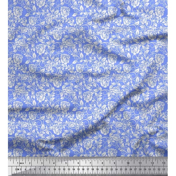 Soimoi Georgette Viscose Fabric Leaves & Floral Artistic Printed Fabric 1 Yard 42 Inch Wide