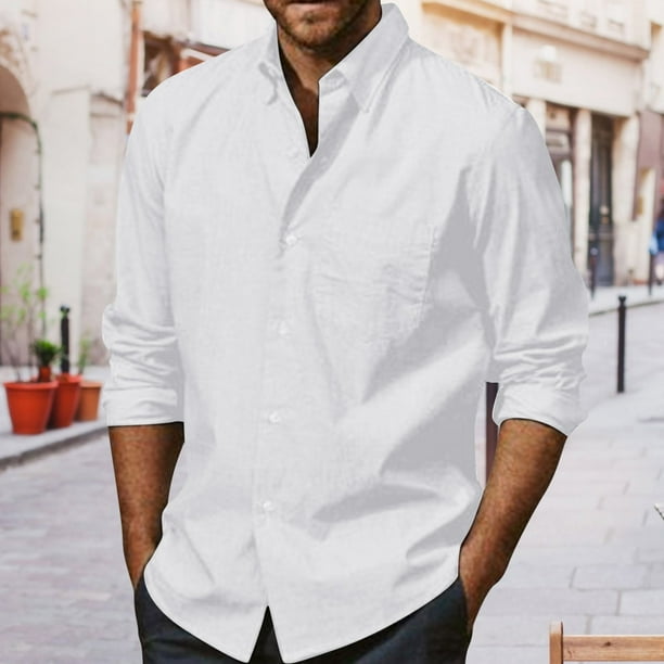 Camisas s Para Hombre Boton de algodon para hombre manga larga verano playa casual chablis camisa White XL Bodega Aurrera en linea