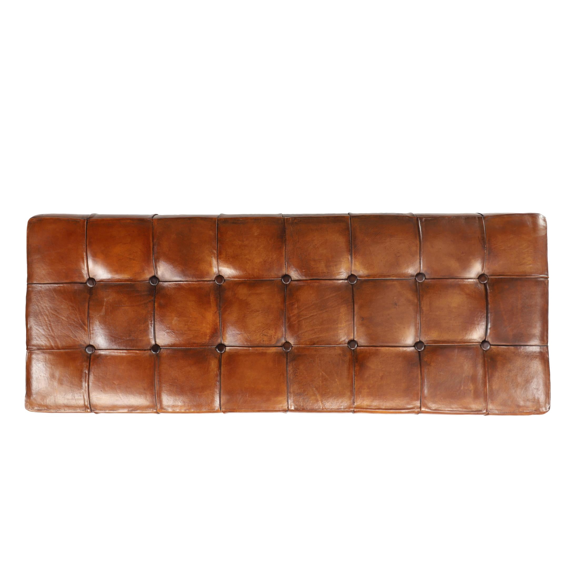 DecMode Leather Tufted Upholstered Bench with Block Feet, Brown