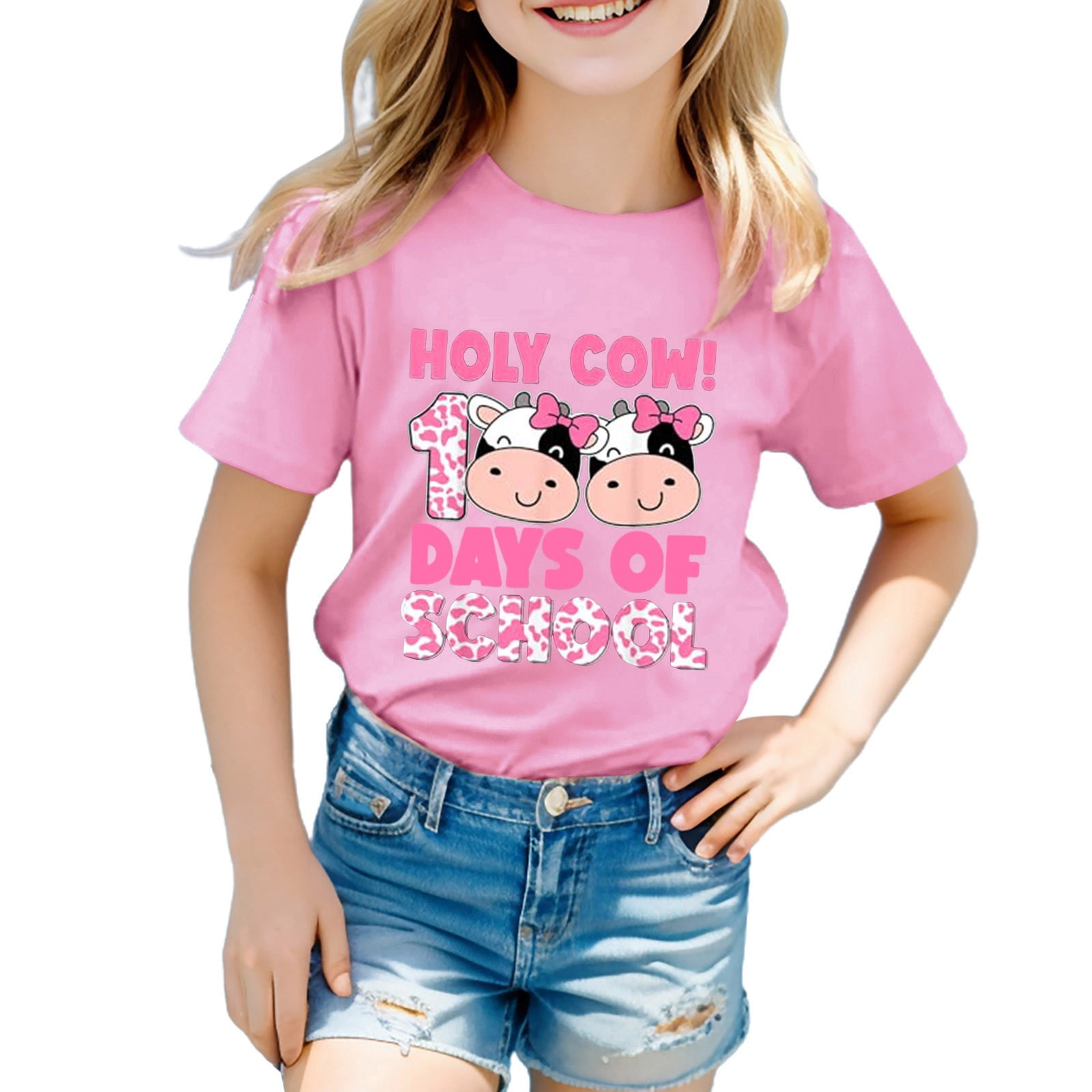 Big Kid Girl Shirt Summer Clothes for Big Girls Shirts for Teen Kids Girls Child Short Sleeve Prints T Shirt Trendy Girls Fans Girls Clothes Pink 160