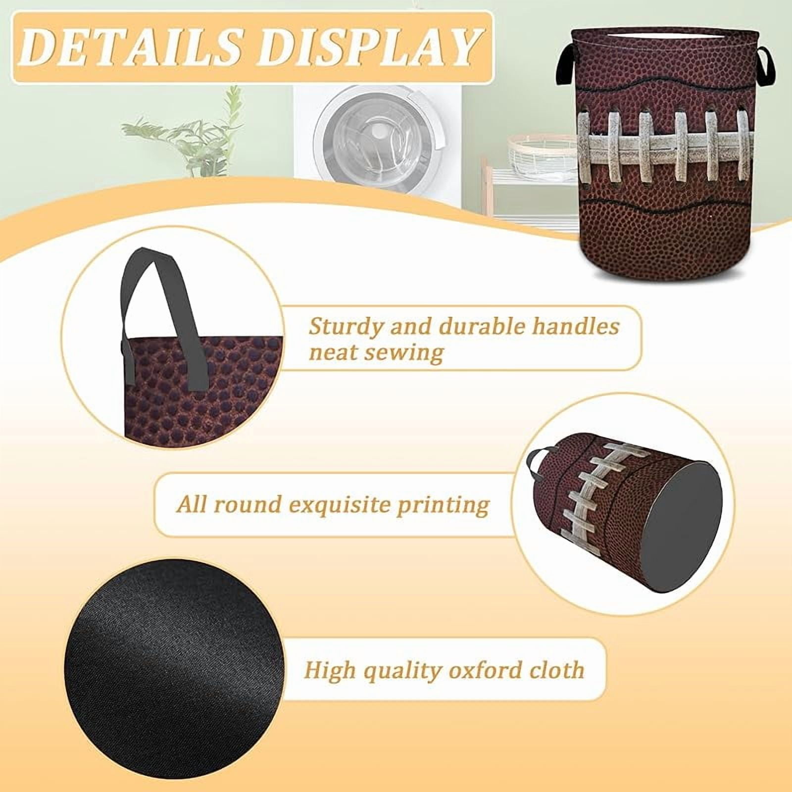 American Football Texture Laundry Basket, Sports Theme Laundry Hamper Foldable Waterproof Funny Tote Bag Dirty Clothes Storage Bucket Toy Organizer for Bathroom/Laundry/Bedroom