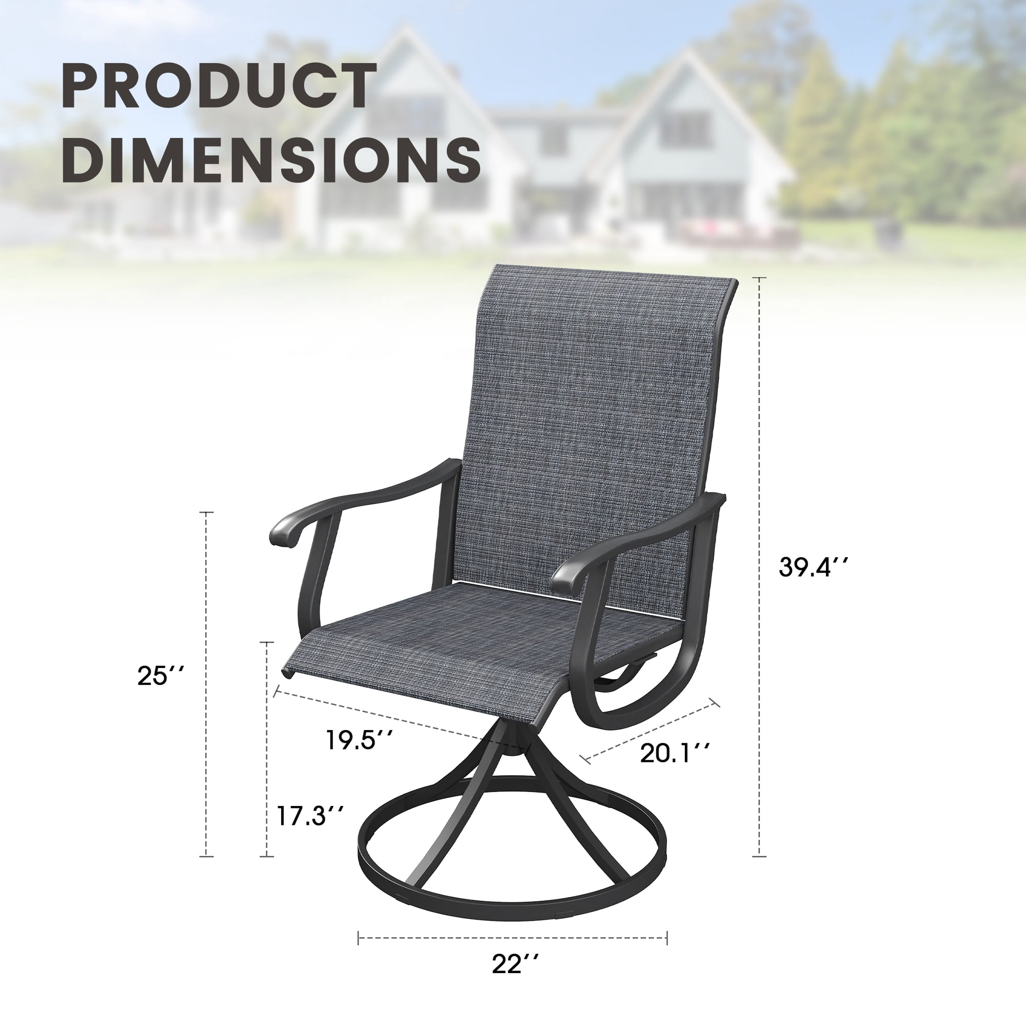 Vicllax Outdoor Dining Chair Patio Swivel Chairs Set of 4 Rocking Metal Textilene Fabric, Graphite