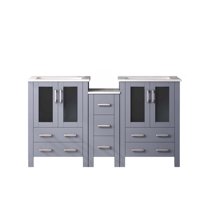 Volez 60 in W Dark Grey Double Bath Vanity with Side Cabinet, and White Ceramic Top