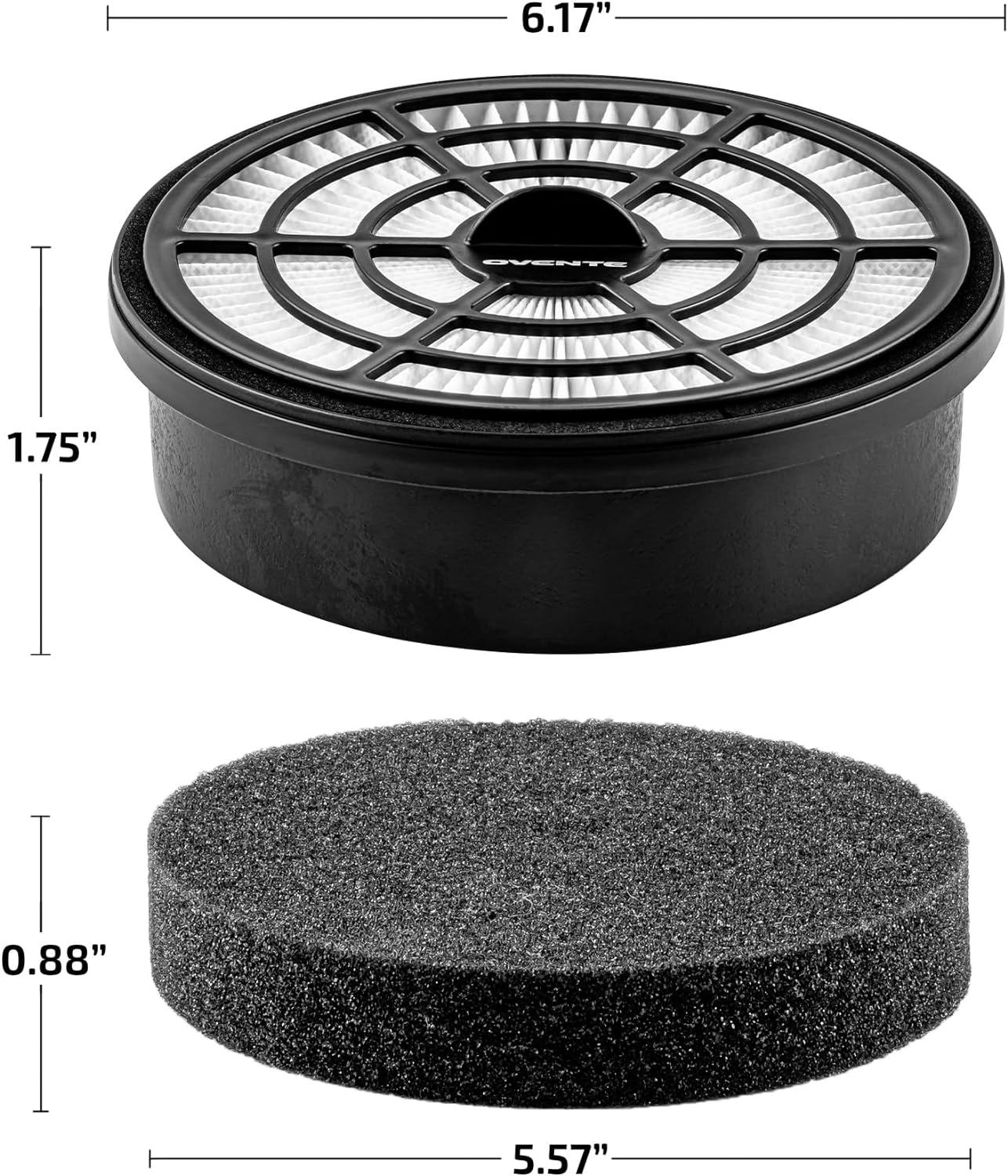 OVENTE Replacement Filter for ST2620 Bagless Canister Vacuum Cleaner (Pack of 2) with Ultra-Dust and Small Particles Filtration, Easy to Remove and Install, Black ACPST26702