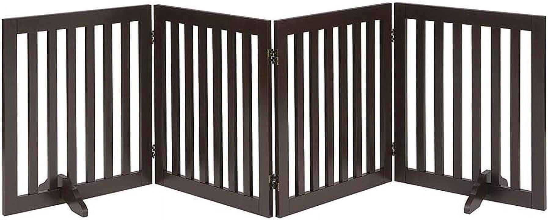 Unipaws 24" H Free Standing Pet Gate for Dog Cat, Wooden Dog Gates for Doorway, Stairs, Step Over Foldable Pet Fence for The House, Expandable Dog Barrier, Indoor Use, Espresso