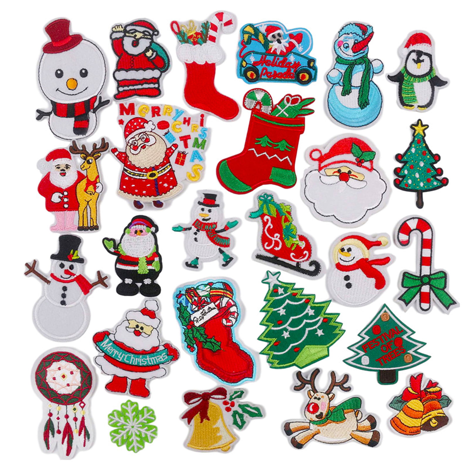 SUPVOX 18pcs Iron on Patches Christmas Theme Embroidered Patches Applique Motif Sew On Patches for Christmas Costume Decoration 
