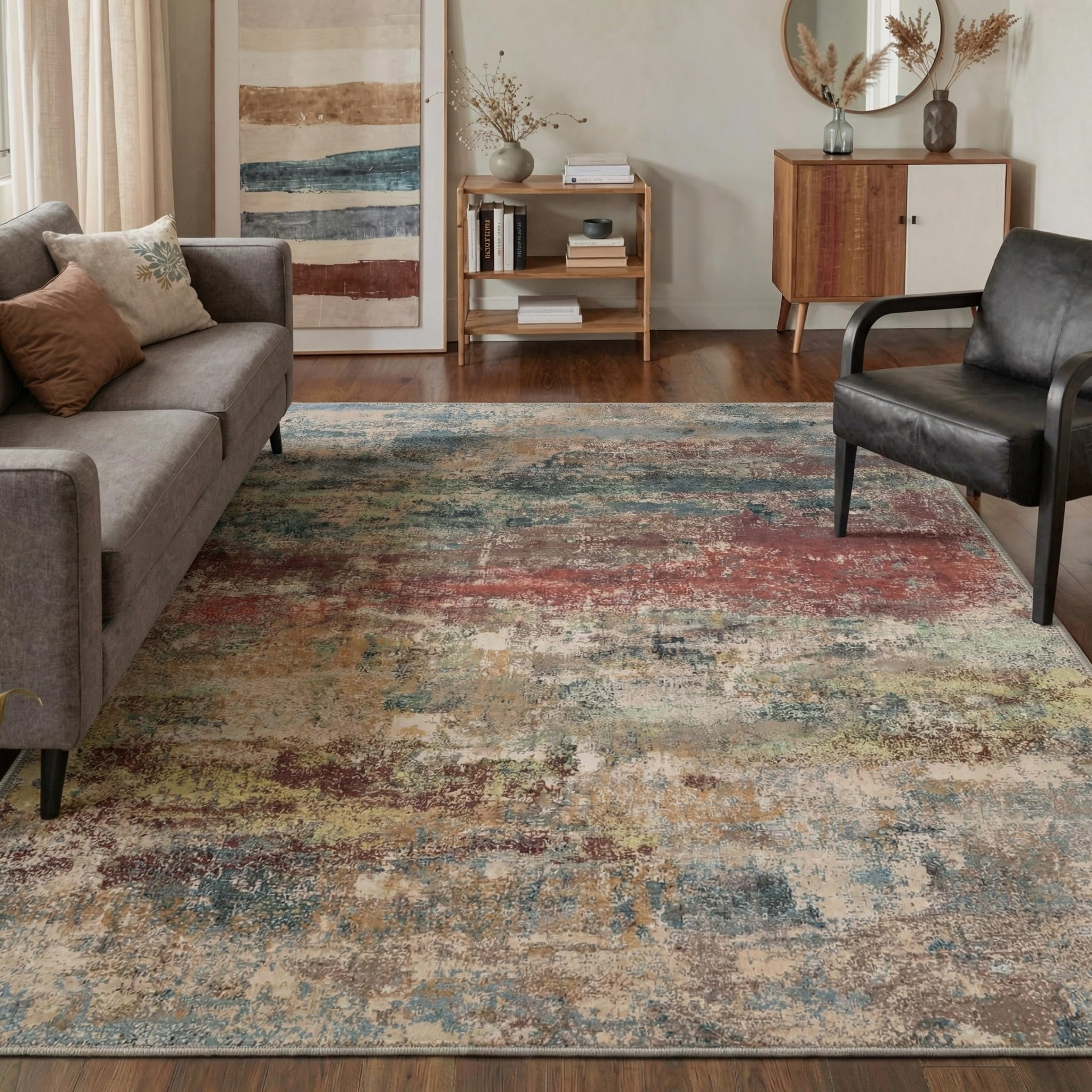 Runner Rug Non Slip 2x7  Washable For Hallways Kitchen Abstract Modern Rugs Low Pile Lightweight Carpet Runners Entryway Bedroom Laundry Bloom Red