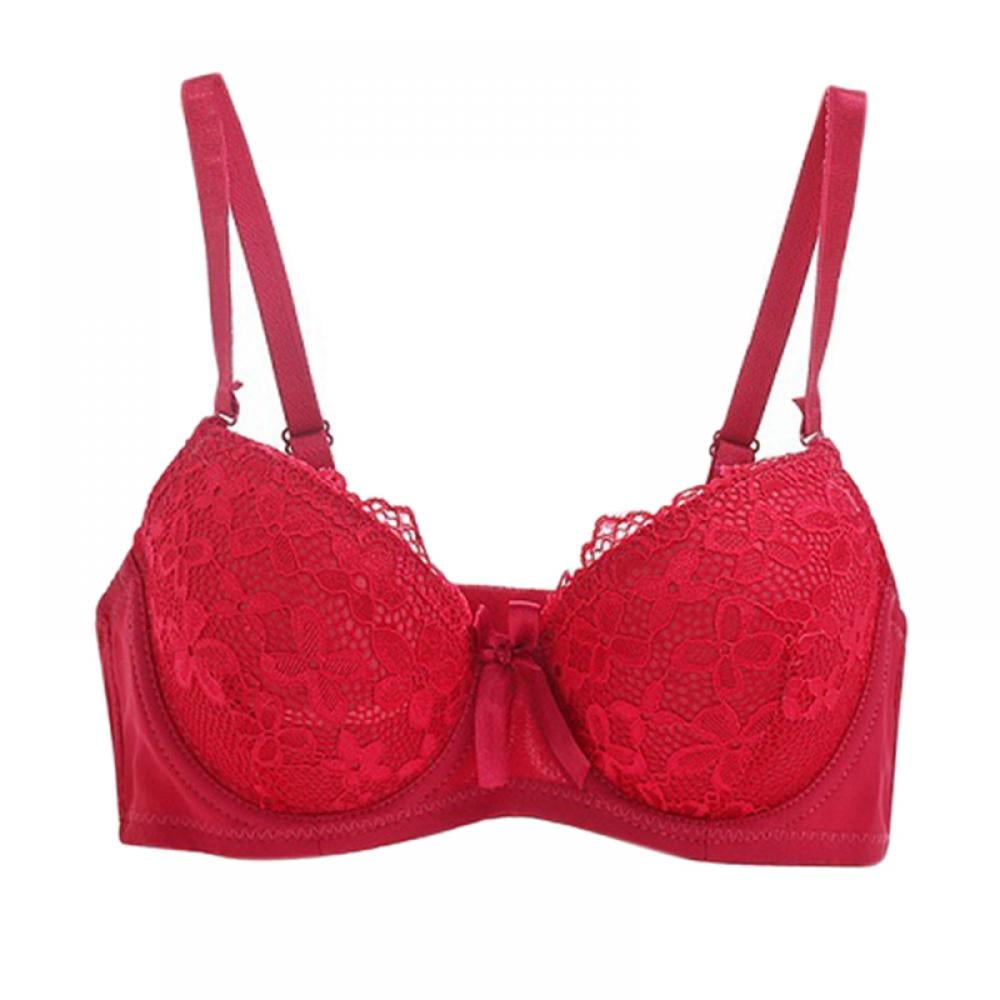 DPOIS Women's Lace 1/4 Cups Bra Halter Neck O Ring Underwire Red S