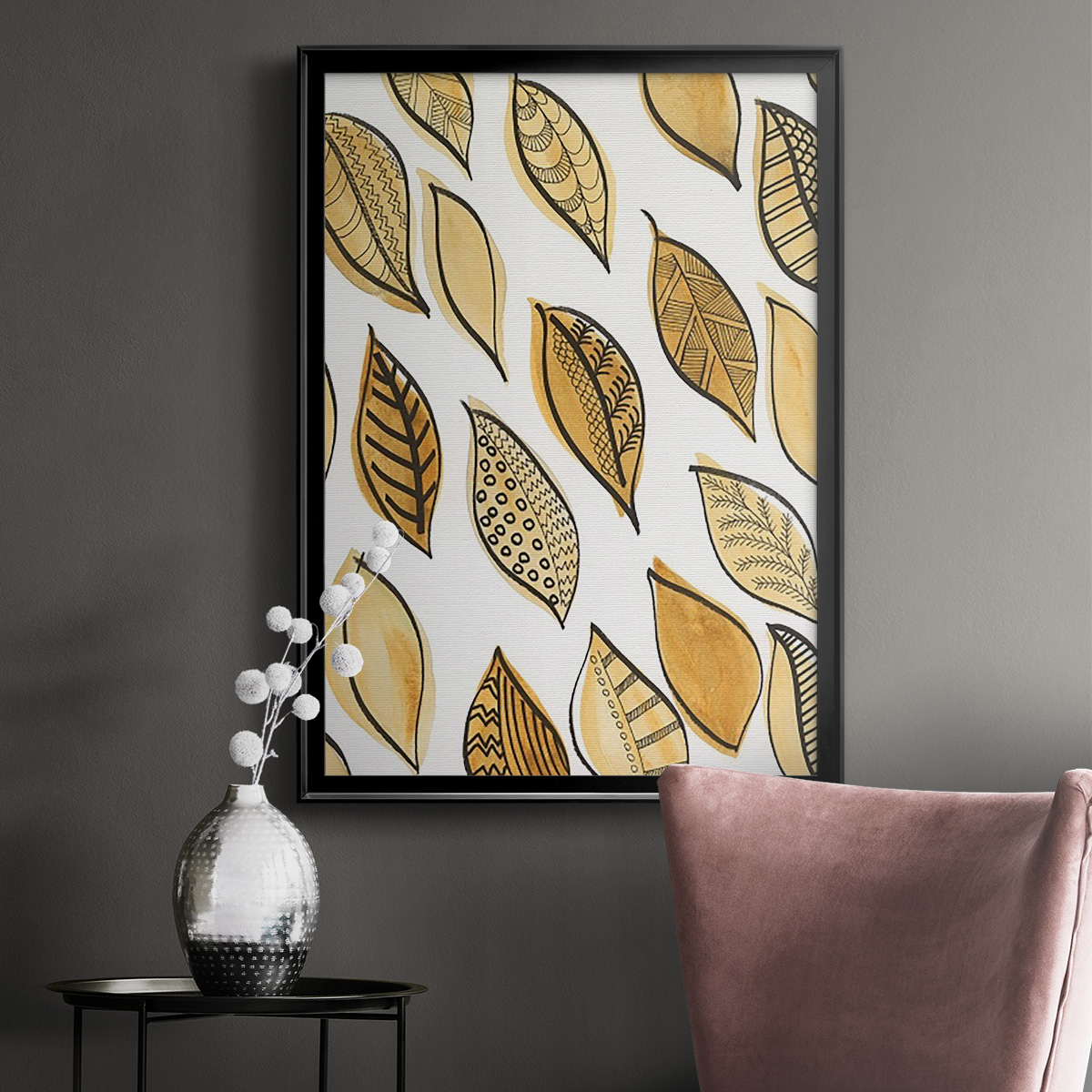 Patterned Leaf Shapes II Premium Framed Print - Ready to Hang