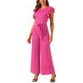 thumbnail image 2 of INSPIRE CHIC Sleeveless Ruffle Jumpsuits for Women's High Waist Wide Legs Belted Romper, 2 of 4